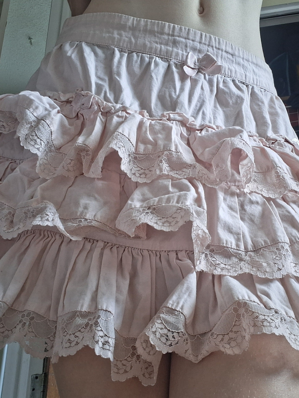 Tiered Ruffle Mini Skirt in Pale Pink